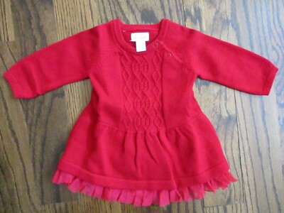 Cat &Jack Red Cable Knit Sweater Dress with Diaper Cover Size 0-3 Months~NWOT