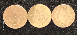 3, Liberty Nickel Love Token  Brouch, Gold Plated. AWESOME! See Photos. T6483