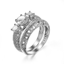 3-Stones AAA Cz Anniversary Band Women's 925 Silver Engagement Rings Set Sz 6-10