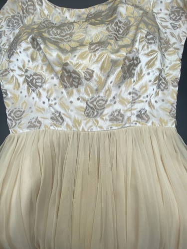 1940’s Cocktail Evening Dress Ivory/gold Brocade Top & Pleated Chiffon Bottom - Picture 12 of 15