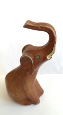 Vintage Celluloid Wood Look Elephant Figurine trunk up