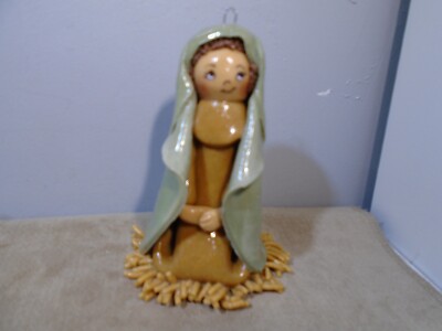 VINTAGE LARGE HANDMADE SHELLACKED SALT DOUGH VIRGIN MARY 4.25  FIGURE ORNAMENT