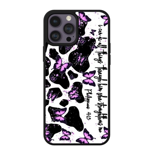 Bible Verse Purple Butterfy Cow Print Phone Case Durable Shockproof Women's Gift - 第 1/8 張圖片