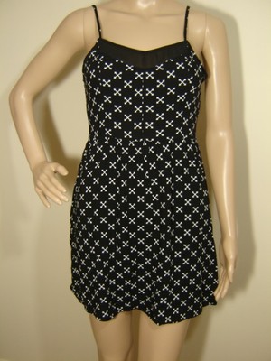 DIVIDED H&M Zip Mini Dress 4 Silky Black White Cross Adjustable Spaghetti Strap