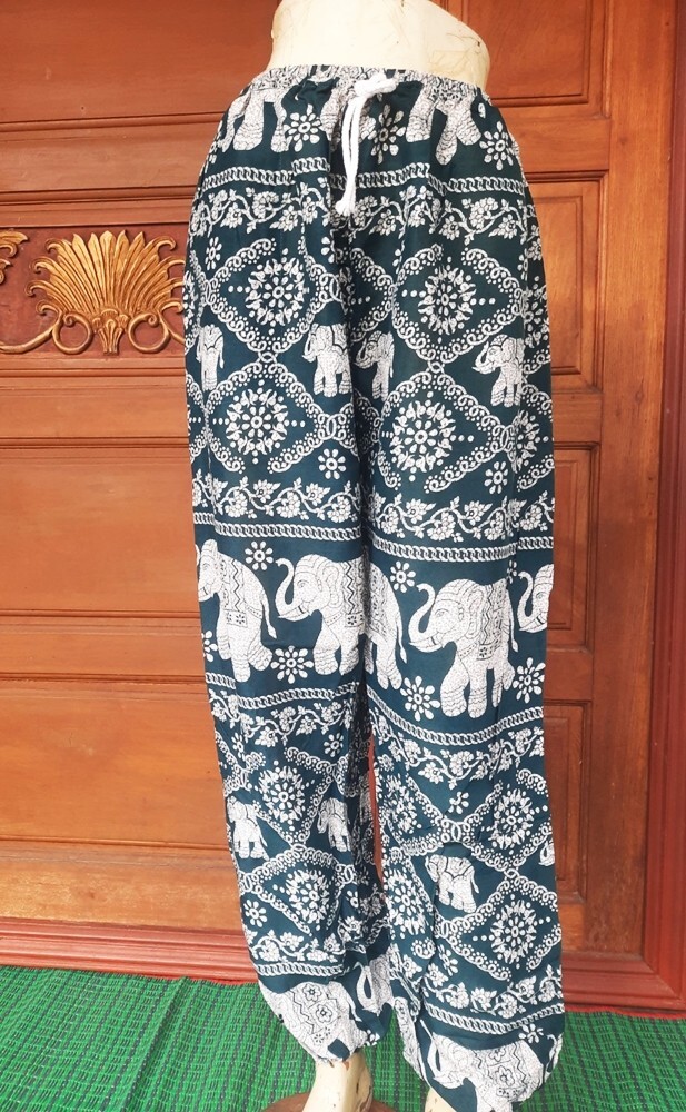 Green Pants Elephant Trouser Thai Harem Unisex Elastic Waist Yoga