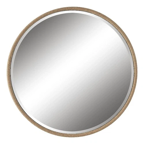Uttermost Ranchero Round Farmhouse Metal MDF and Rope Mirror in Brown - Picture 1 of 7