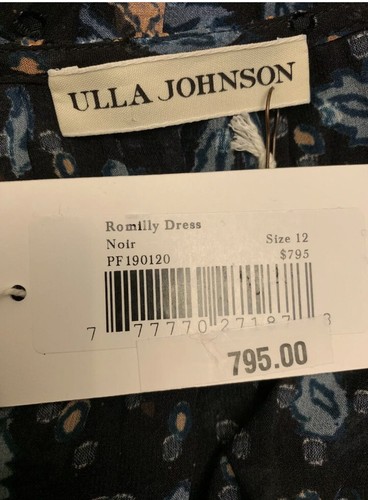 New ULLA JOHNSON Romilly Floral Chiffon Midi Dress Noir Sz 12 $795 - Picture 10 of 12