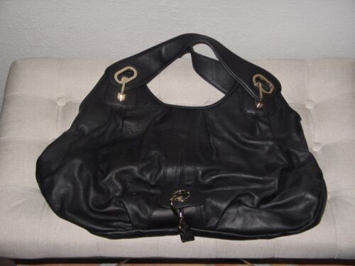 GUSTTO BLACK LEATHER HOBO HANDBAG PURSE