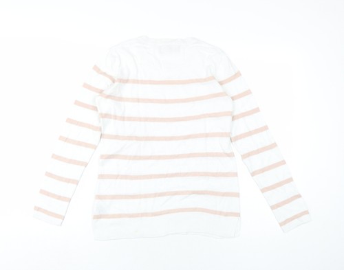 Paul Costelloe Womens White Round Neck Striped Cotton Pullover Jumper Size 10 - Picture 2 of 10