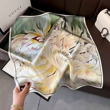 100% Mulberry Silk 21" Square Scarf Women Neckerchief Wrap  Bandana Beige Green