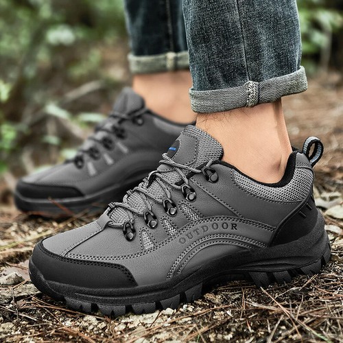 Men's Climbing Hiking Shoes Leather Casual Outdoor Non-slip Trekking Flat Shoes - Picture 21 of 29