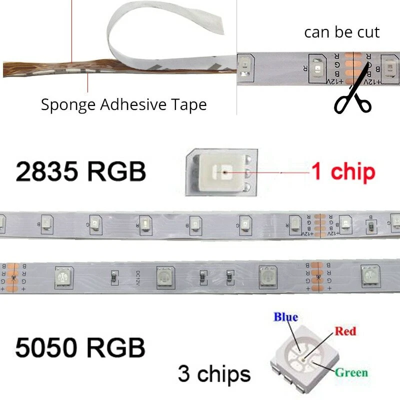 5m LEDs SMD3528 5050 Flexible Led Strip W WW Blue Green Red RGB cuttable strips - Image 3 of 4