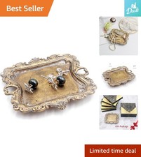 Delicate Antique Jewelry Tray - Distressed Gold Ring Holder 5.3"D x 4.5"W 
