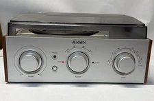 JENSEN JTA-220 3-Spd. Stereo Vinyl Record Turntable/AMFM Radio Built-In Spkrs.
