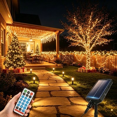 16m Solar Lichterkette 800 LED Warmweiß 13 Modi IP44 Fernbedienung Außen Deko
