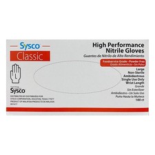 SYSCO HIGH Performance Nitrile Gloves Large Powder Free, Blue, Clear, 100 Count