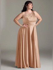 Azazie Charlize Stretch English Rose A-Line One Shoulder Stretch Satin Dress
