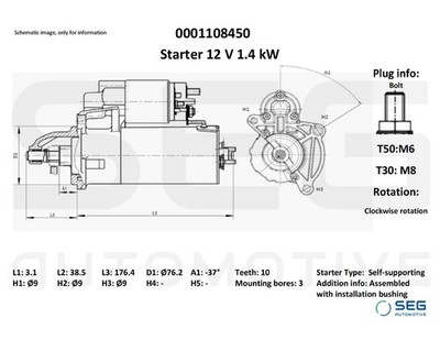 SEG Automotive 0001108450 Starter für ALFA ROMEO,DODGE,FIAT,JEEP,LANCIA,OPEL,SUZ