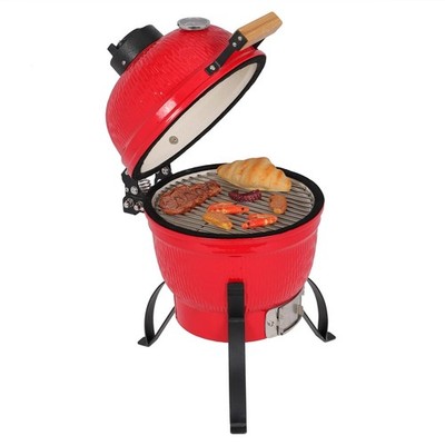 Portable 13 Inch Charcoal Grill Smoker with Cast Iron Grate Small BBQ Red