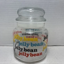 Vintage 1980's Colorful Jelly Beans Glass Candy Canister Jar 5” Anchor Hocking