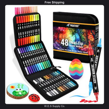 Acrylic Paint Markers Set 48 Colors Dual Tip Fine & Brush Pens