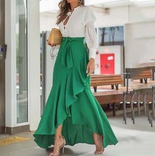Asymmetric Wrap Maxi Split Skirt Summer Long Dress Women's Boho Elastic Waist
