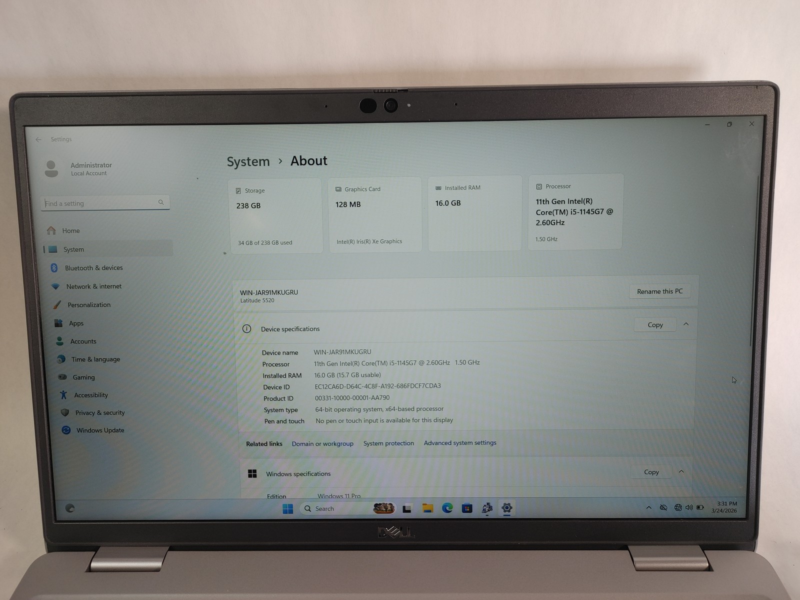 Dell Latitude 5520, 15.6-Inch Laptop, with Core i5 11th Gen., Windows 11 Home