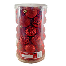 Vtg NEW 41 Count Red-Tone Ornaments CHRISTMAS 2" Shatterproof Plastic