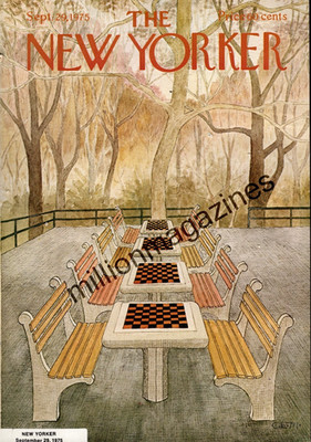 1975 New Yorker September 29 Early morning chess tables - Susan Sheehan - Rare
