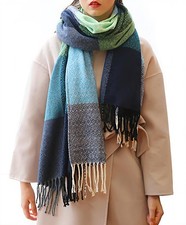 Women Long Plaid Blanket Scarf Chunky Oversized Winter Fall Warm Tartan