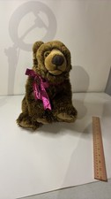 FAO Schwarz Vintage Plush Grizzly Bear with Pink Glitter Bow