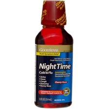 4 Pack GoodSense Acetaminophen Nighttime Cold & Flu Relief Liquid, Cherry, 12...
