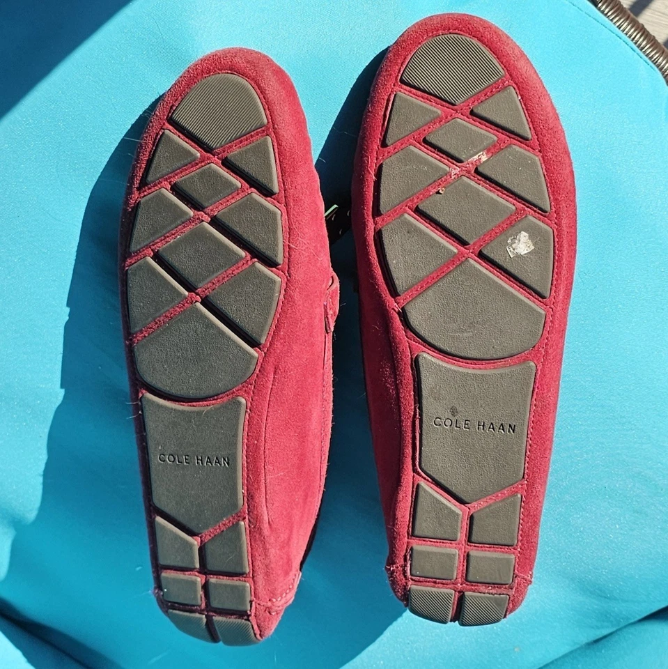 ✅ Cole Haan Mujer Talla 9 Gamuza Zapatos Planos Sin Cordones Mocasines de Conducción Informales Rojo Foto 4 de 4
