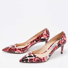 Prada Pink Floral Print Patent Leather Pointed-Toe Pumps Heels Size 37.5 /7.5 US