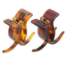 Parcelona French Small 3 Teeth Cellulose Fish Style Hair Claws for Women 2 Pcs 