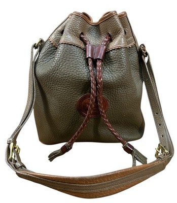 Vtg DOONEY & BOURKE Teton AWL Drawstring Bucket Bag Olive  display picture 2