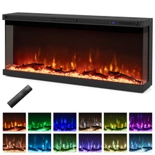 40" Wide 3-Sided Electric Fireplace Insert with Remote Control 12 Flame Colors