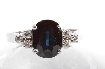 Saphir Brillant Diamant Ring 750 18K Weißgold Gr. 55 .