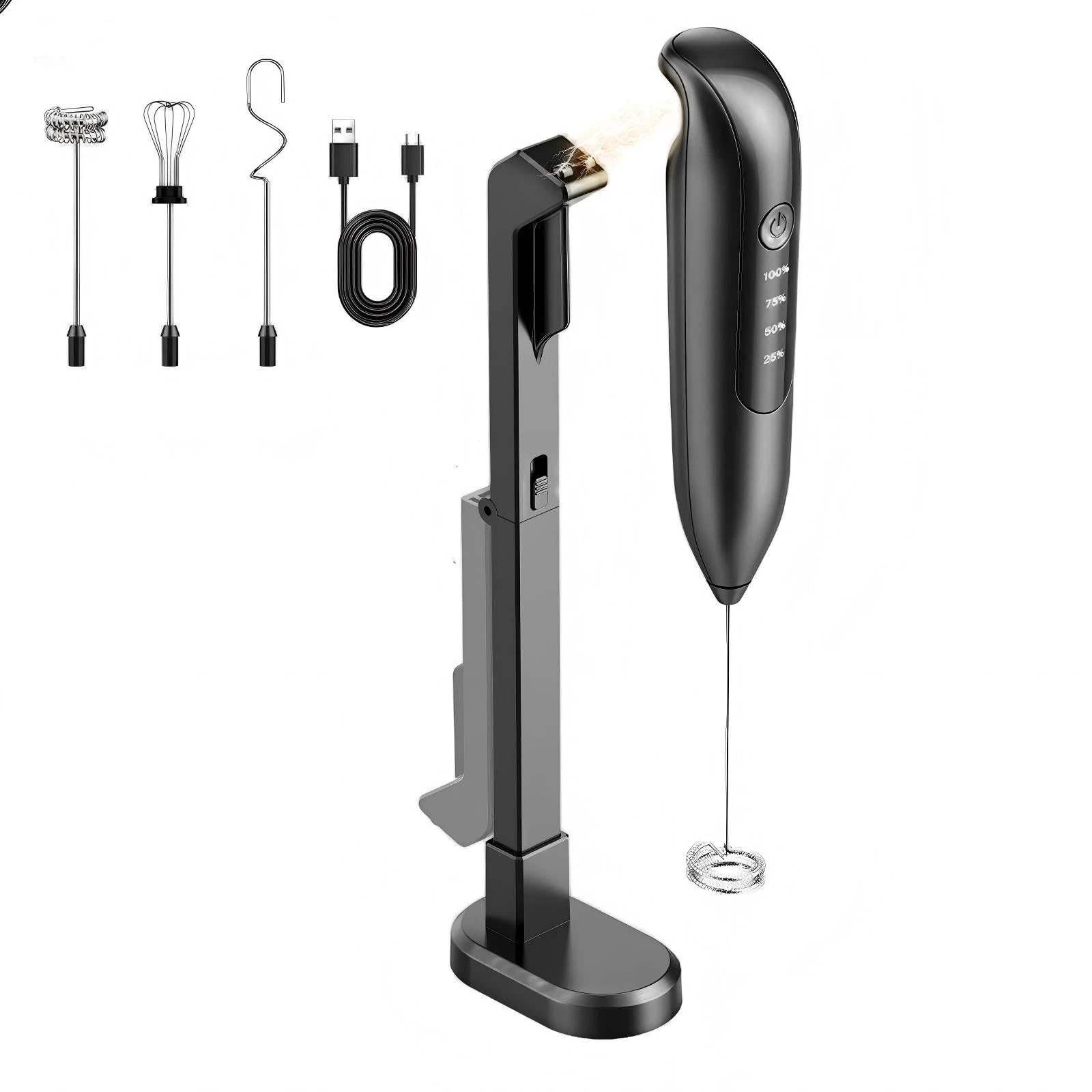 Dynooper Electric Milk Frother Handheld Rechargeable 3 in 1 LED Digital Disp...