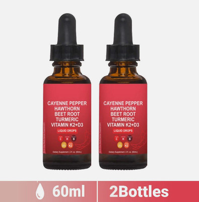 2X Vascu Glow Cayenne Pepper Liquid Drop Hawthorn Beef Root Turmric VitaminK2+D3