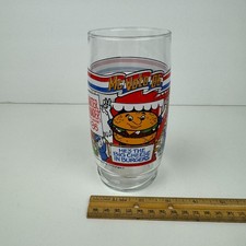 Vtg 1986 McDonalds Mc Vote Clear Drinking Glass Thin Cheese Burger Collectible