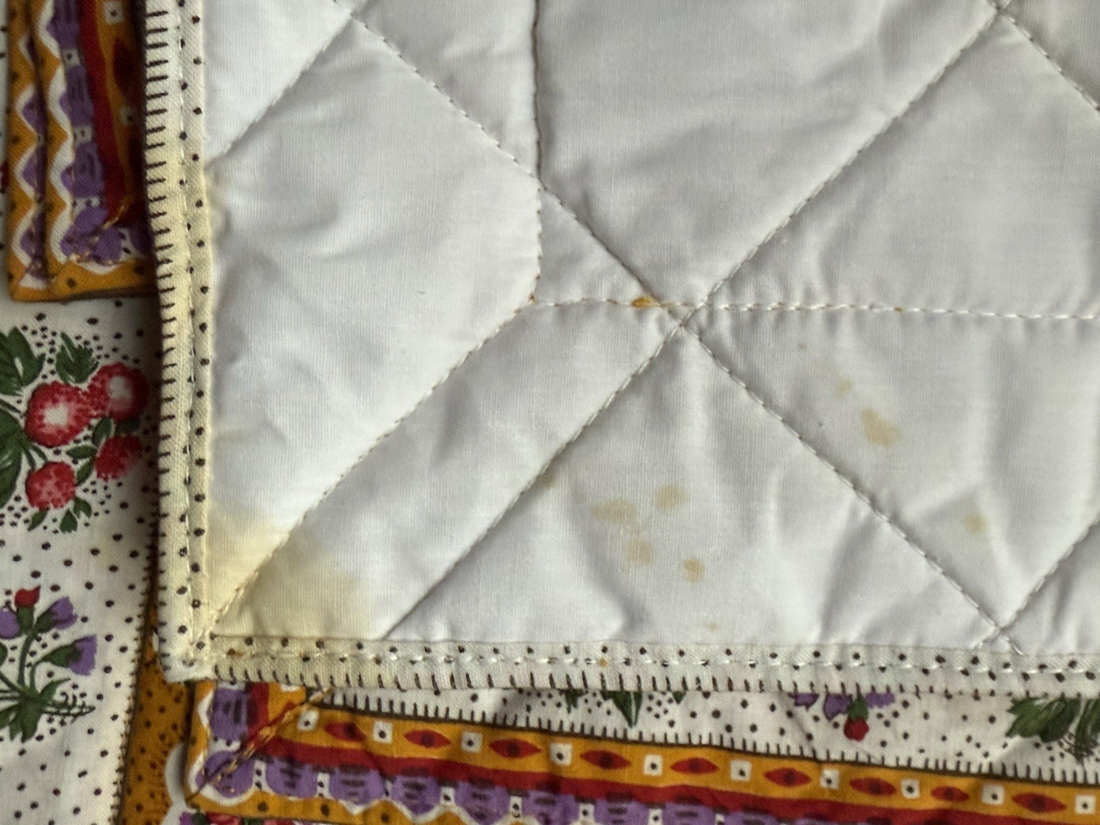 Yellow Table 8 NAPKINS & PLACEMATS VINTAGE Pierre Deux FLORAL Flowers QUILTED