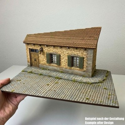 Gebäude mit Straße & Mauerwerk 1:35 - Miniatur Laser Cut Bausatz aus Holz bauen