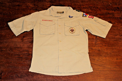 Boy Scouts of America BSA Youth Shirt Tan Medium 100% Supplex Nylon Glued Patch