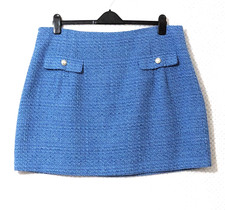 F&F Cornflower Blue Wool Blend Mini Skirt Sz 22 Faux Pockets Lined Smart Casual