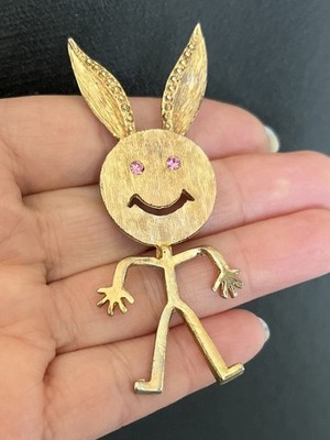 Vintage Rhinestone Easter Bunny Rabbit Brooch Pin costume jewelry