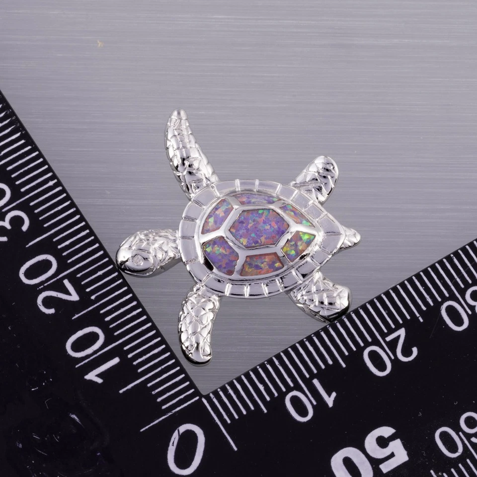 Collar colgante de plata ópalo de fuego púrpura lavanda tortuga marina carey Foto 2 de 4