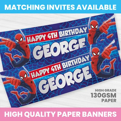 HAPPY HIPPO PARTY SUPPLIES PERSONALISED SPIDERMAN BIRTHDAY BANNER ANY NAME PHOTO PARTY BANNER GIRL BOY