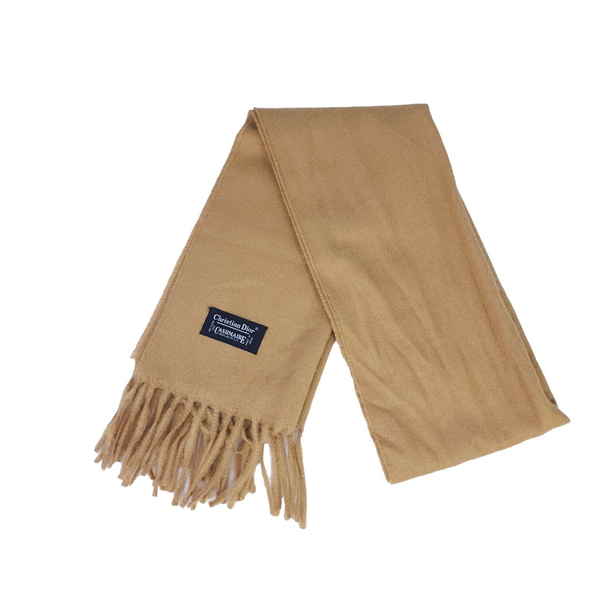 VTG Christian Dior Cashmere Scarf 100% Acrylic Beige Fringe Japan