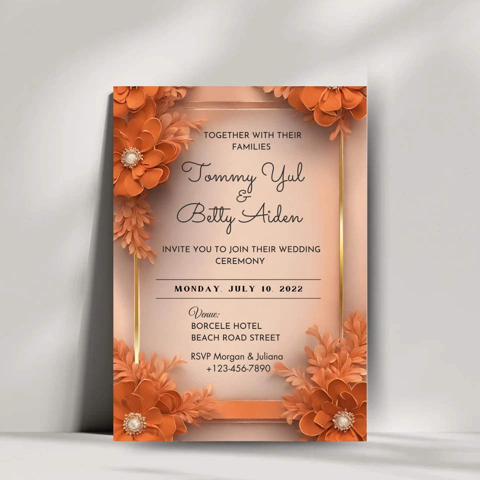 Invitación de boda naranja quemado | Invitación digital | Invitación imprimible Foto 4 de 4